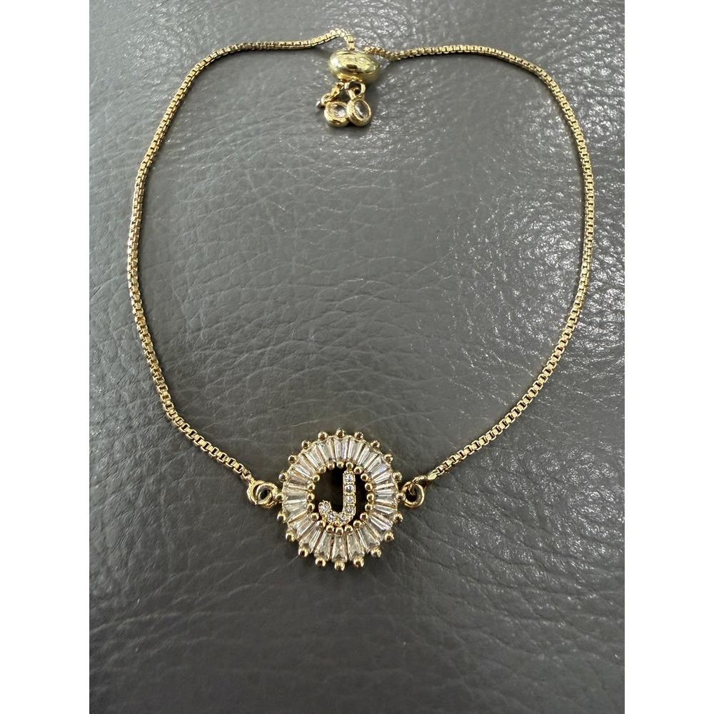 Cz J Letter Adjustable Bracelet Gold Plated Gold Dainty Clean